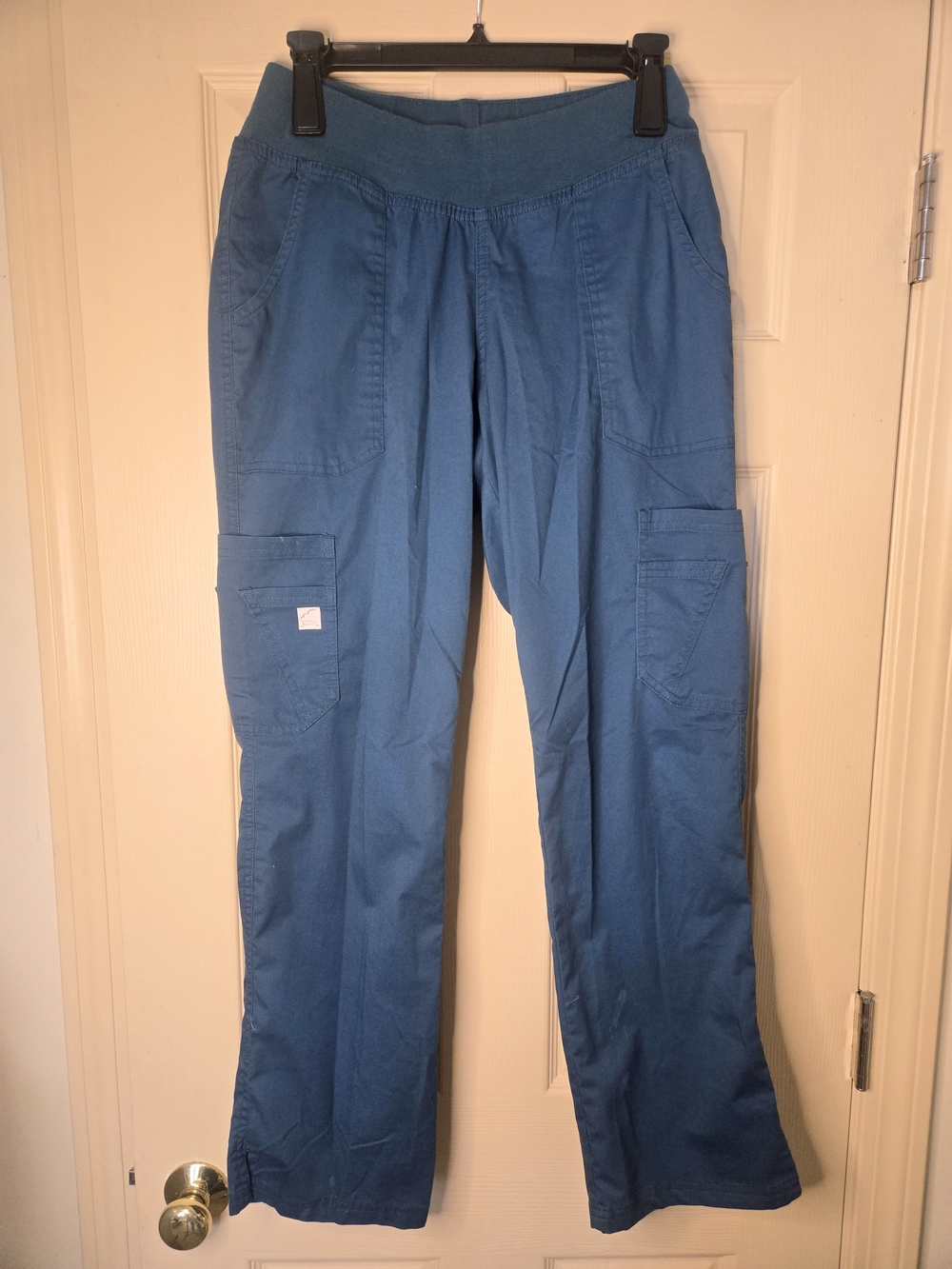 Women's Blue Cargo Pants with Stretch Waistband